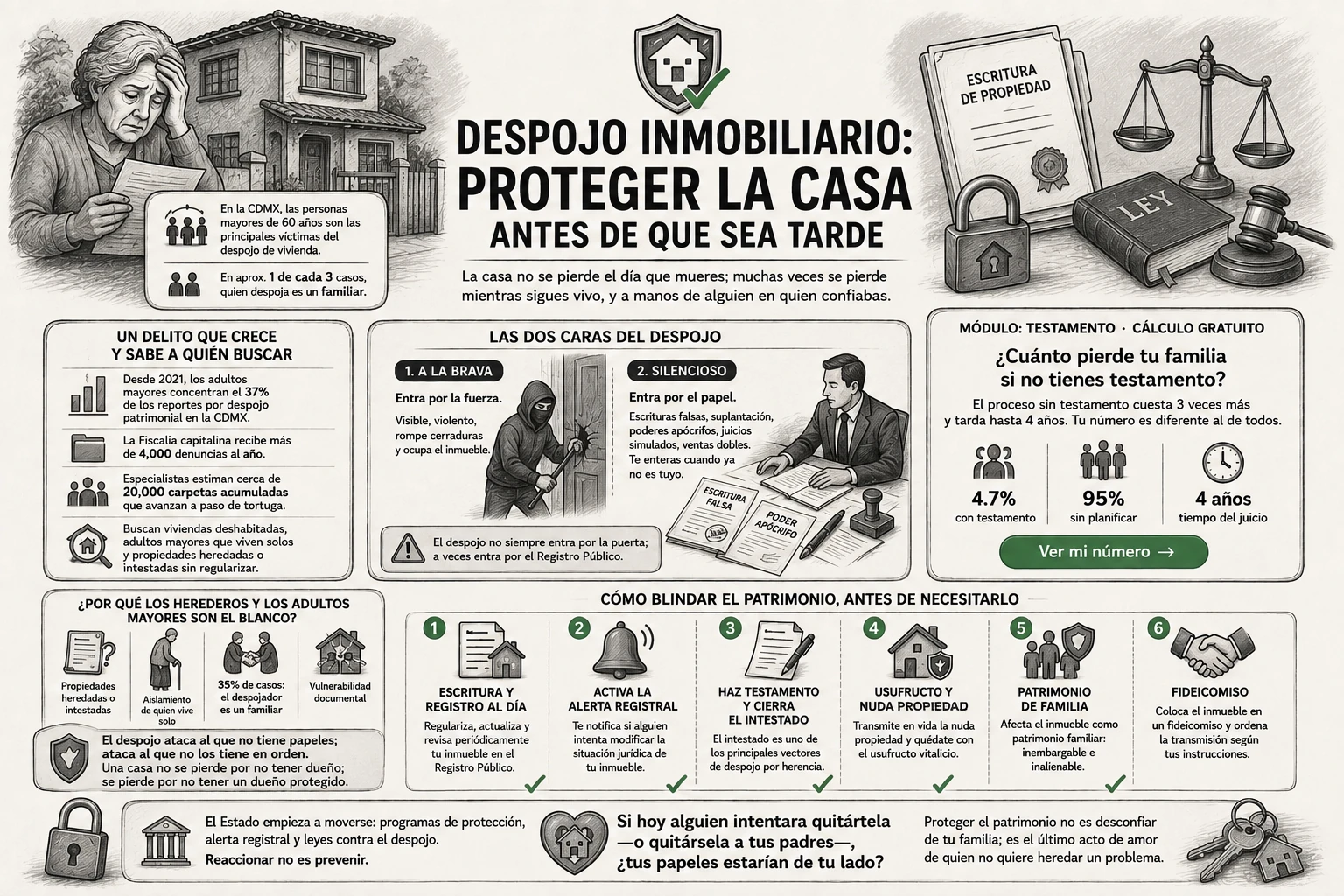 Protección patrimonial y prevención del despojo de inmuebles familiares.