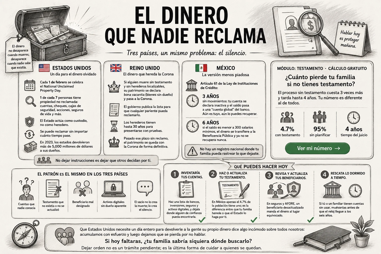 Cuentas bancarias, seguros y fondos de inversión no reclamados.
