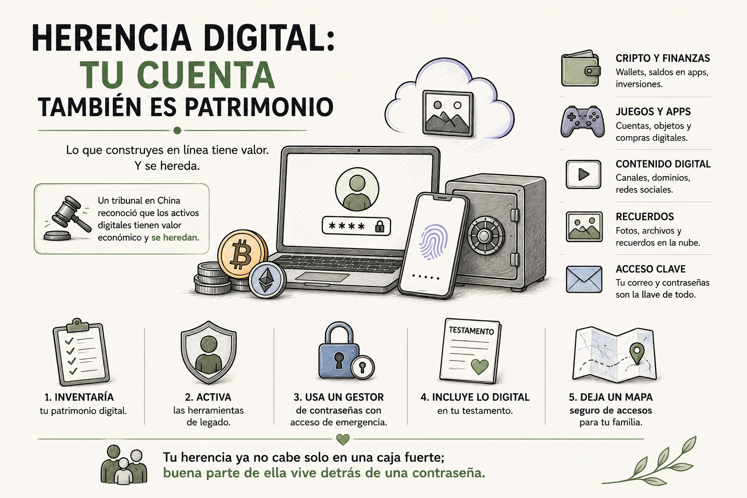 Cuentas digitales y activos virtuales considerados parte del patrimonio heretable tras fallo judicial.