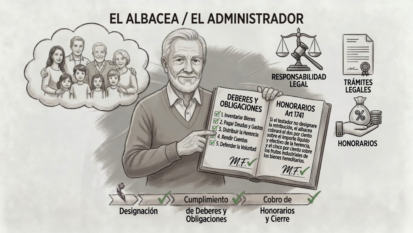 Obligaciones, derechos y pago de honorarios del albacea testamentario.