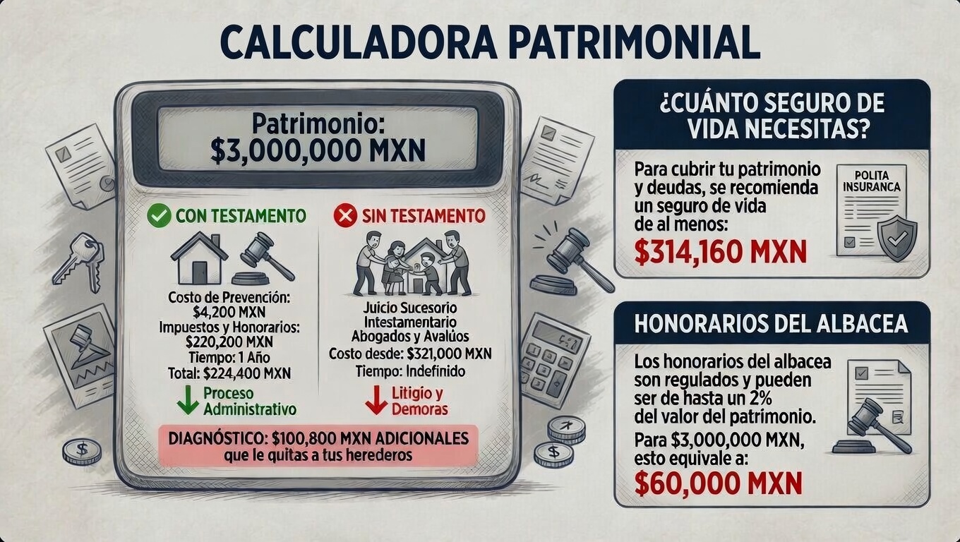 Cálculo de costos notariales, impuestos e impacto de un juicio de herencia.