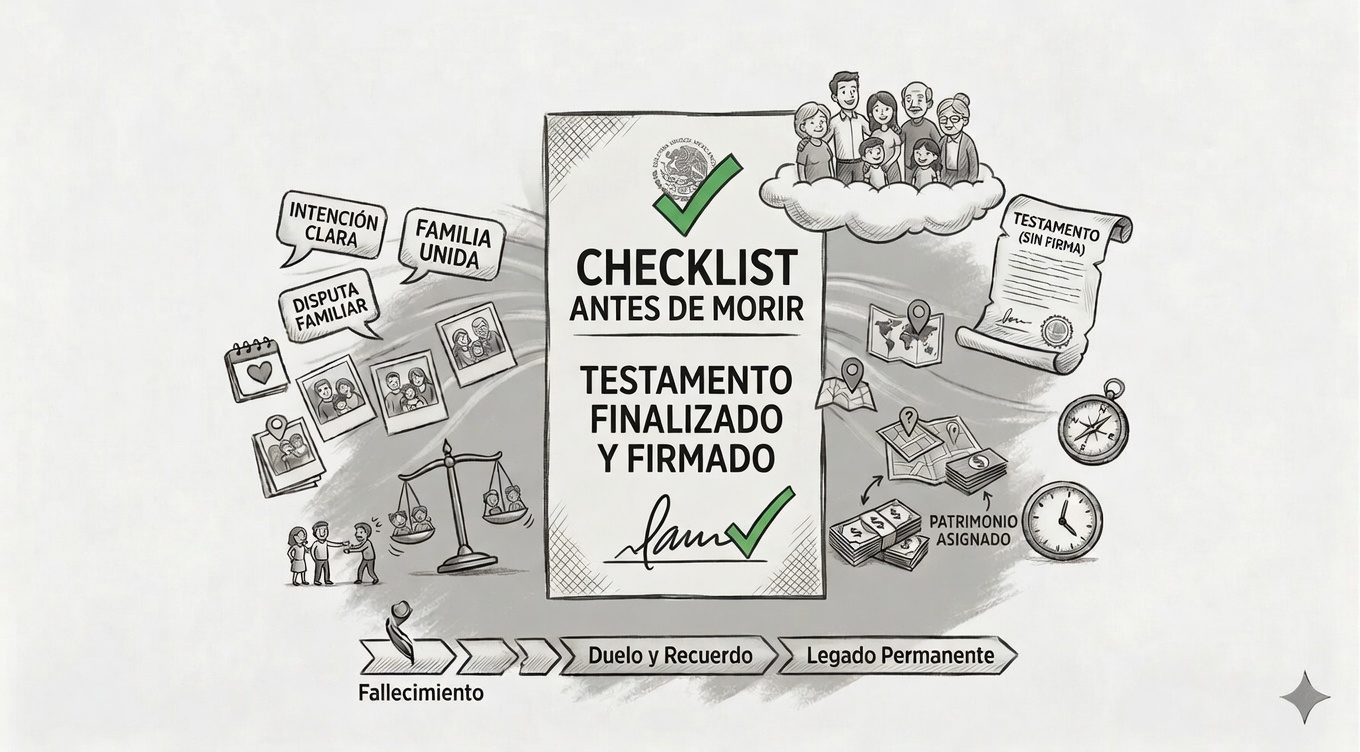 Lista de verificación de documentos legales, financieros y accesos digitales clave.