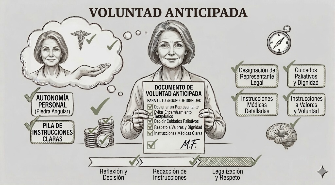 Documentos de voluntad anticipada y directrices médicas previas para una muerte digna.